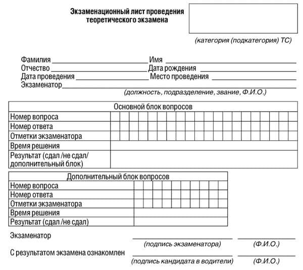 купить лист сдачи теоретического экзамена ПДД в Октябрьском